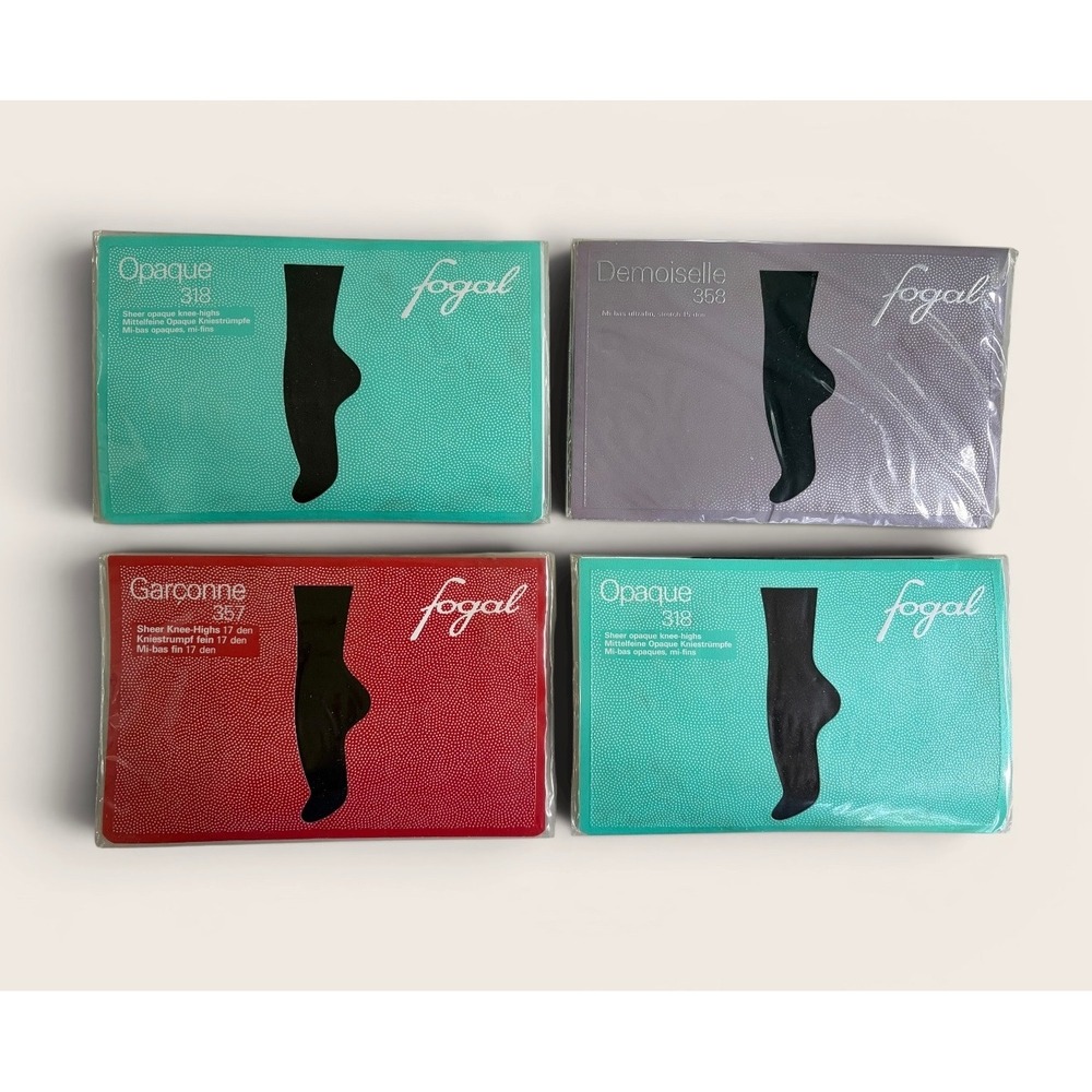 VTG Fogal Switzerland Knee Highs Lot of 4 NOS Sz L Opaque Garconne Demoiselle
